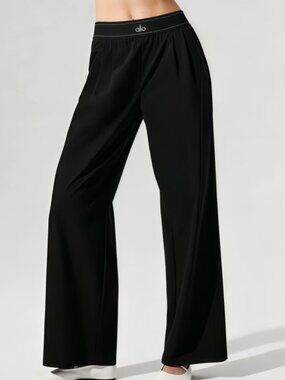 Alo Yoga Black Suit Up Trouser⭐Wide Leg Pants💎Regular 30" Inseam
